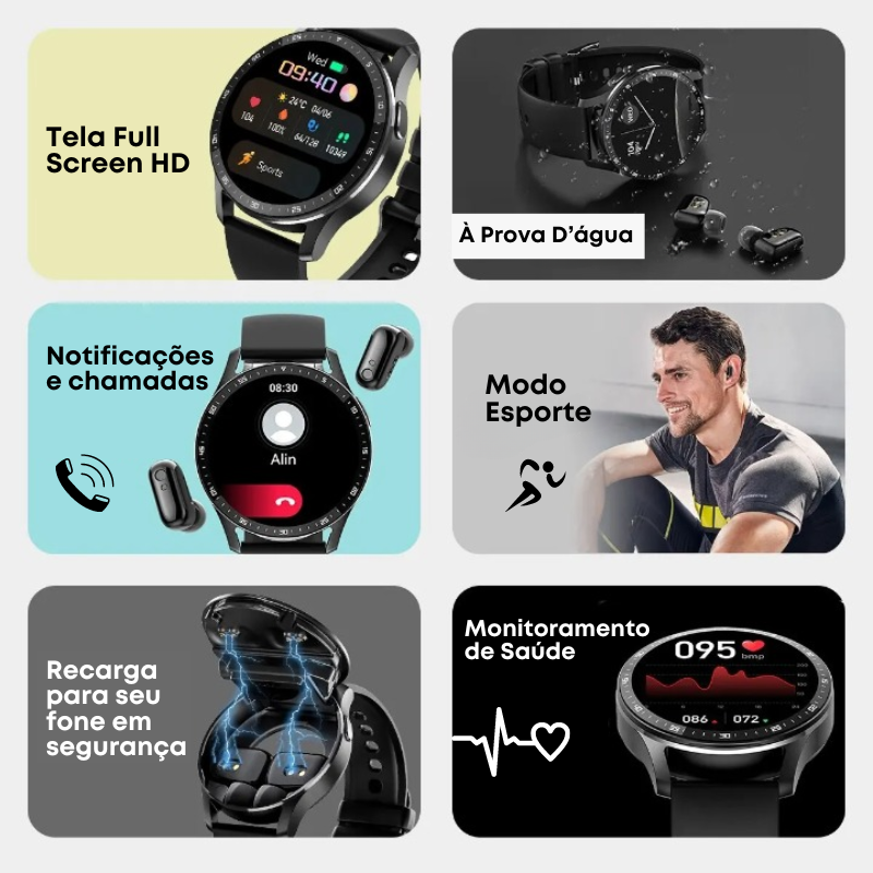 SmartWatch Pro 2 em 1 - Fone sem fio Ultra Beat (À Prova D'água) + Brinde