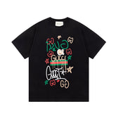 Camiseta Gucci Random Letter Printing Designer - Preto