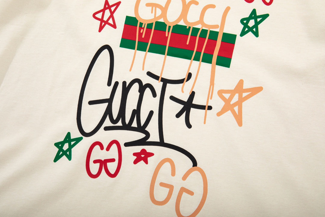 Camiseta Gucci Random Letter Printing Designer - Branco